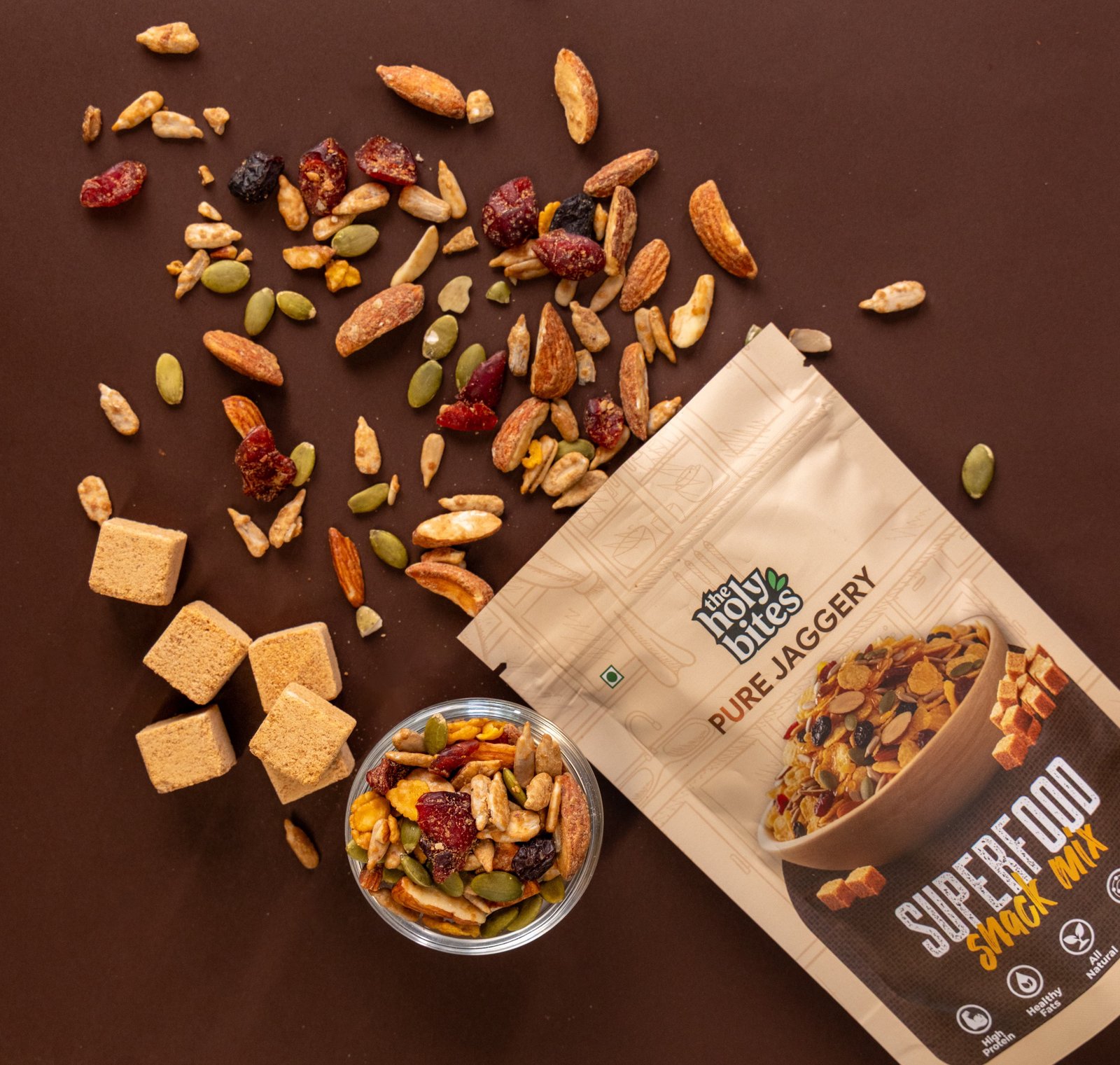 The Holy Bites Superfood Snack Mix flatlay