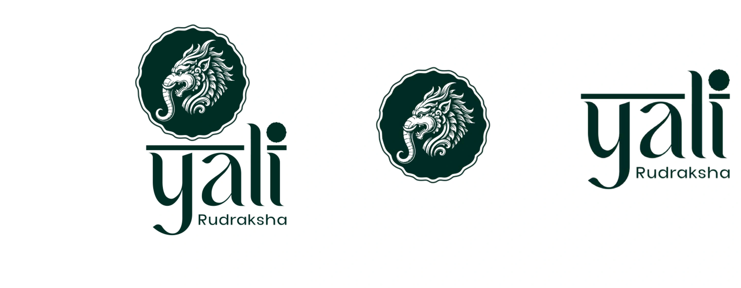 Yali Rudraksha logo lockup variations - full emblem, icon mark, wordmark